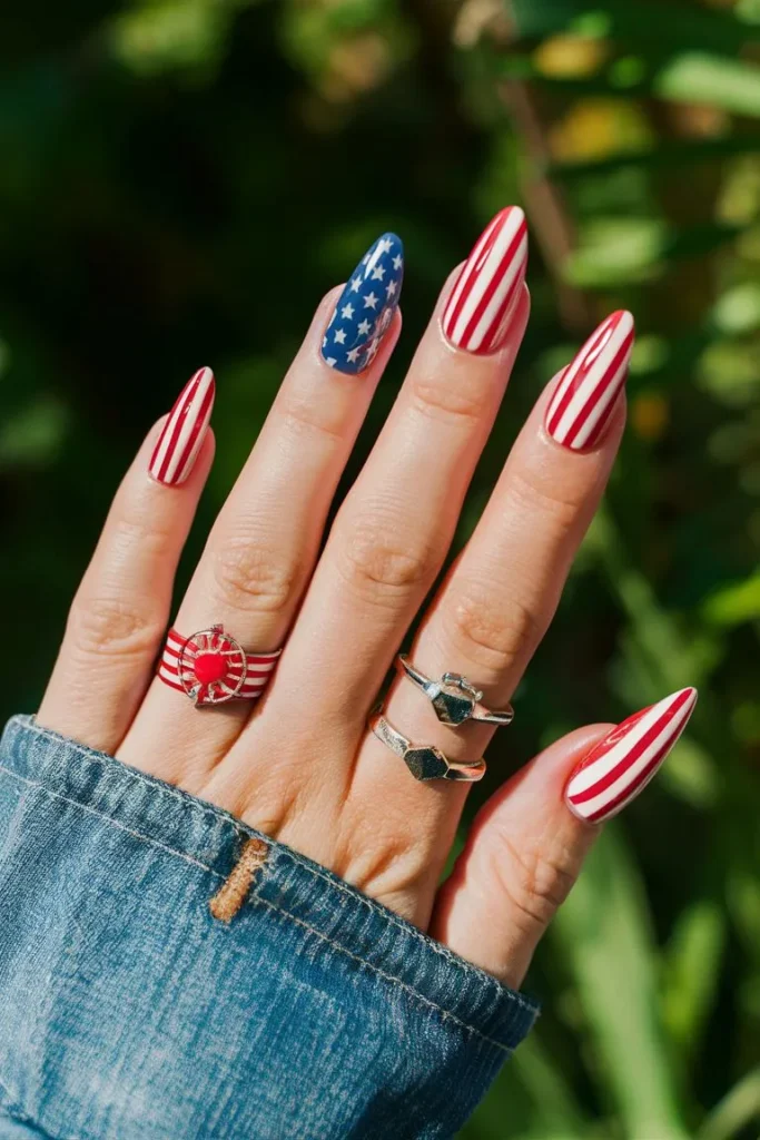 American Flag Accent Nails for 4th of July