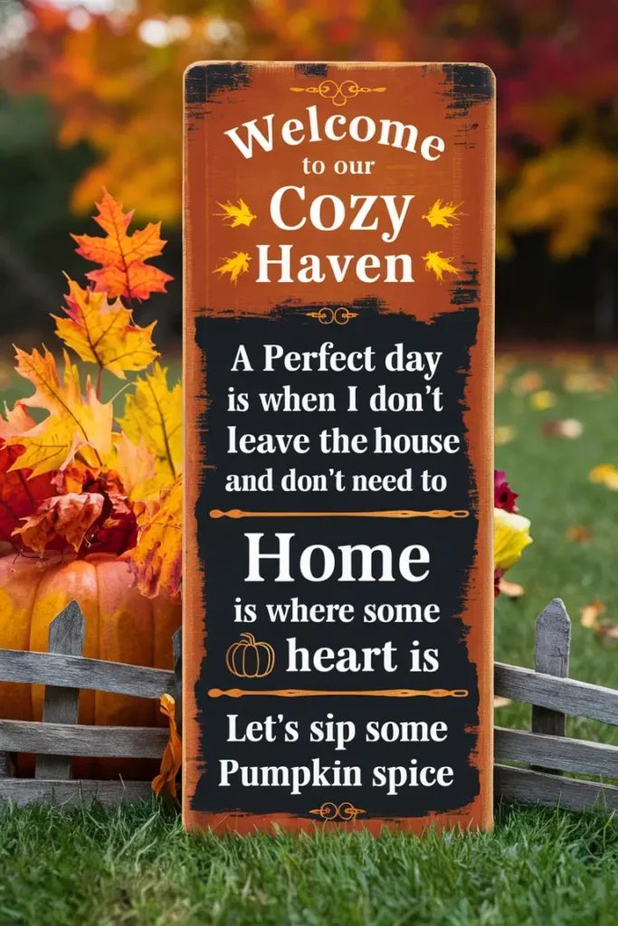 Rustic wooden signs with fall sayings or quotes can add a personal touch to your decor. Hang them in your entryway, living room, or kitchen for a charming and cozy look.