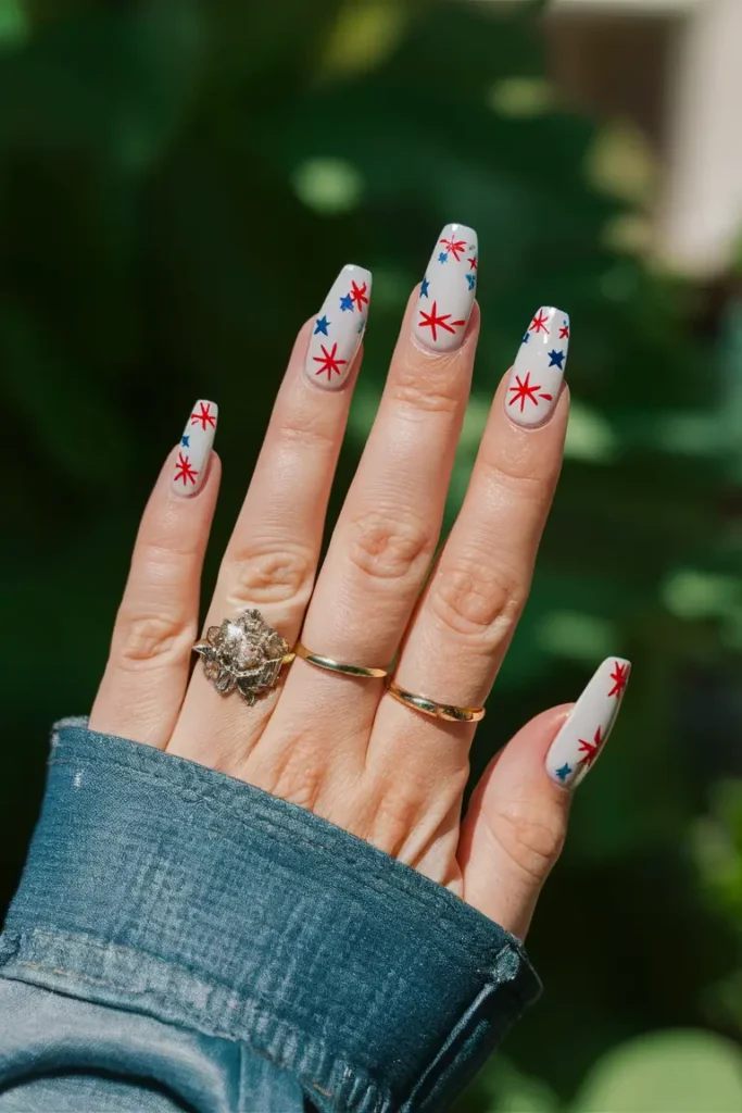 Starry Night Sky Nail Art for 4th of July