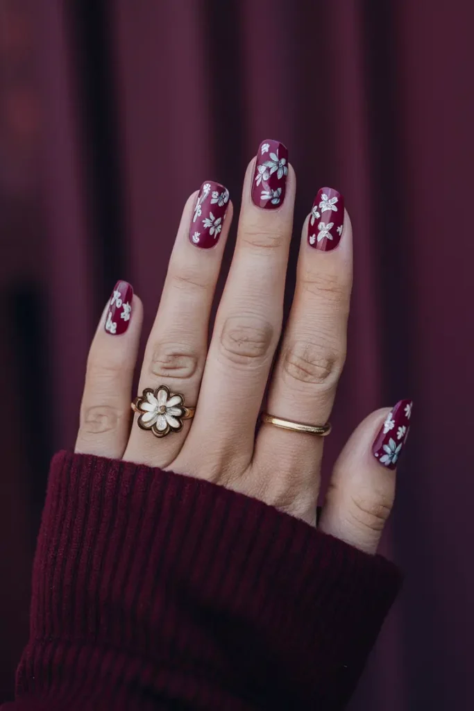 Dark Floral Nails for a Bold Fall Look