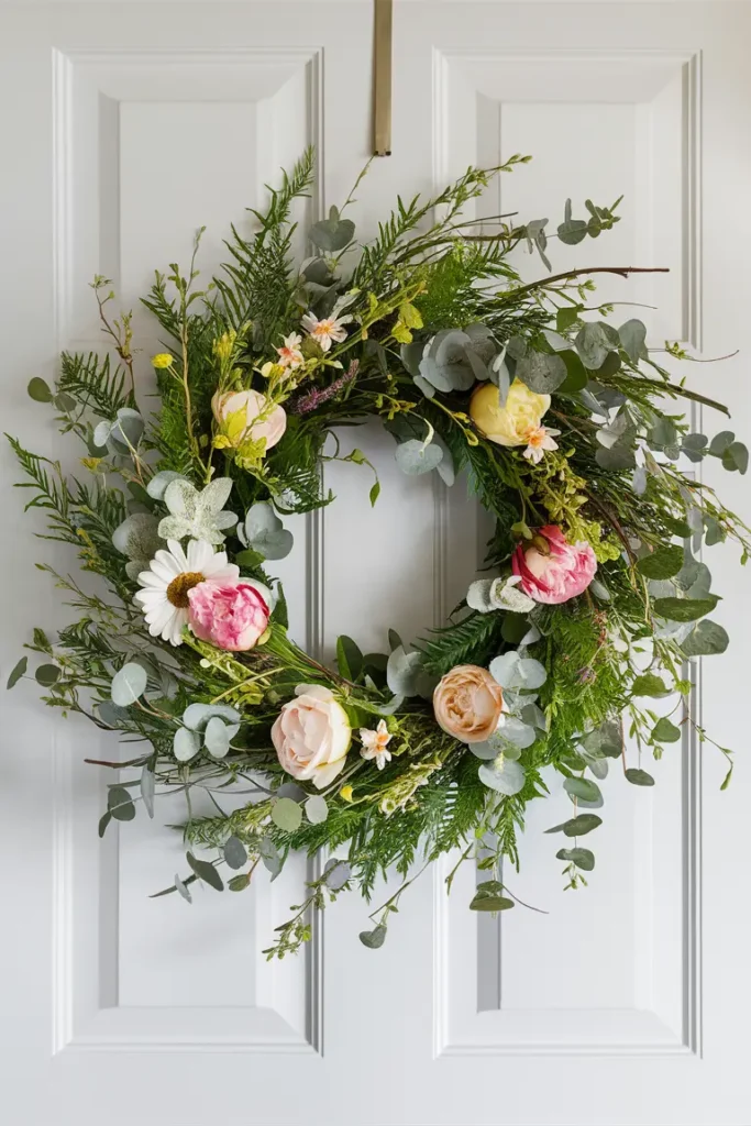 Lush Greenery Blooms Spring Wreath