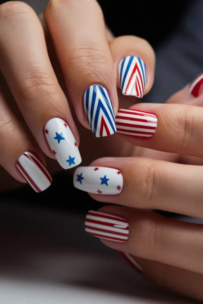 Red, White, and Blue French Tip Nail Designs